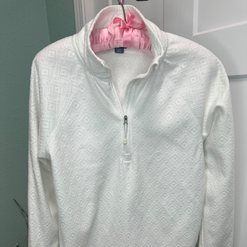 Eddie Bauer Women's Long Sleeve Polar Fleece 1/4 Zip Pullover White XS texture